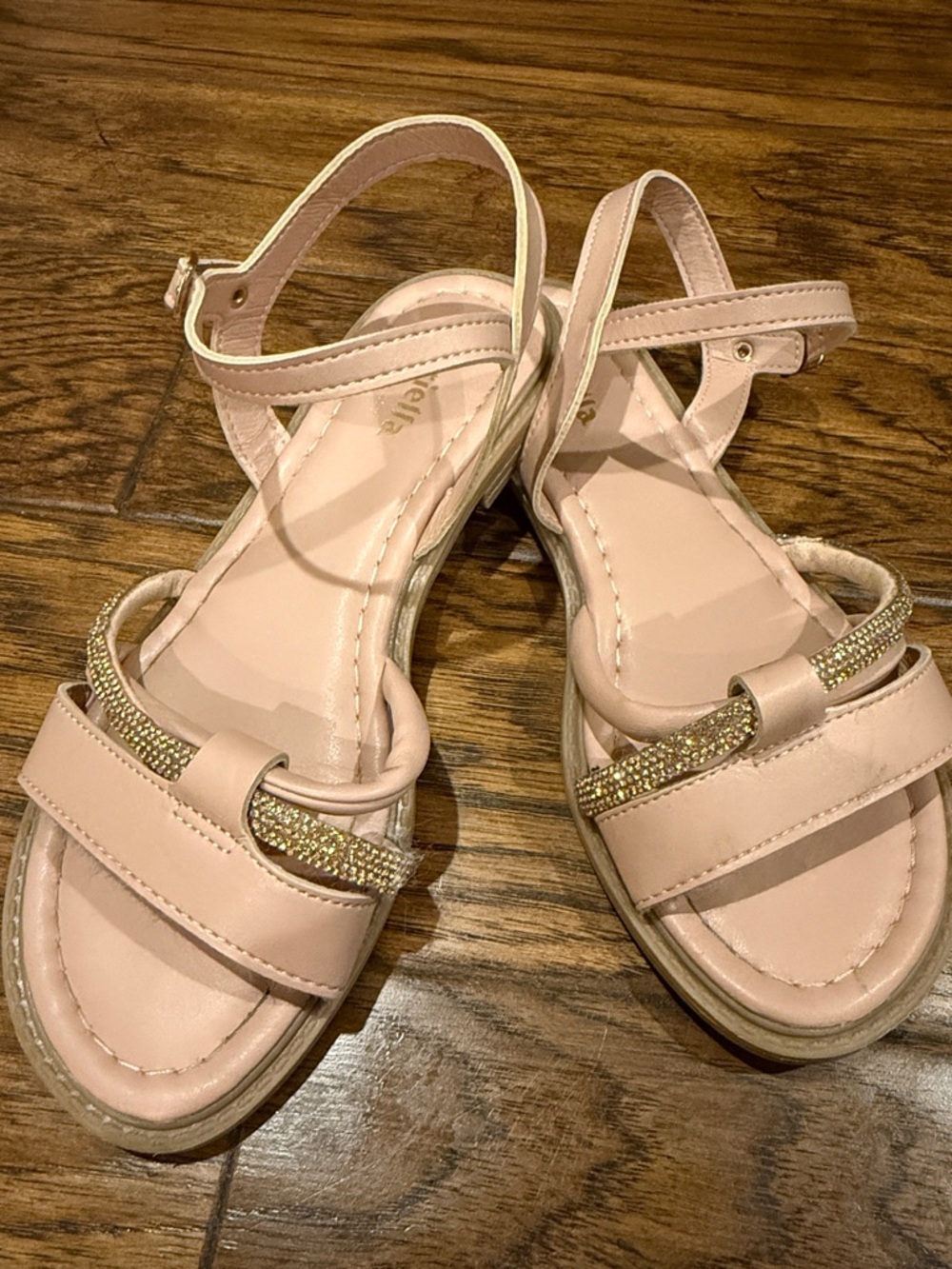 Women’s Pale Pink Ankle-Strap Sandals with Sparkle Accent
